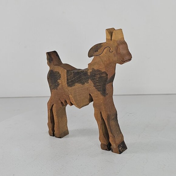 Wooden Goat Figurine Rustic Handcrafted Farmhouse Decor - Picture 4 of 8